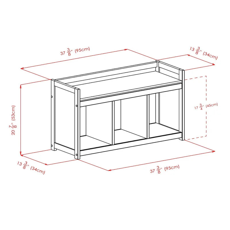 Storage Bench with Foldable Fabric Baskets - 37.4W x 13.3D x 20.8H