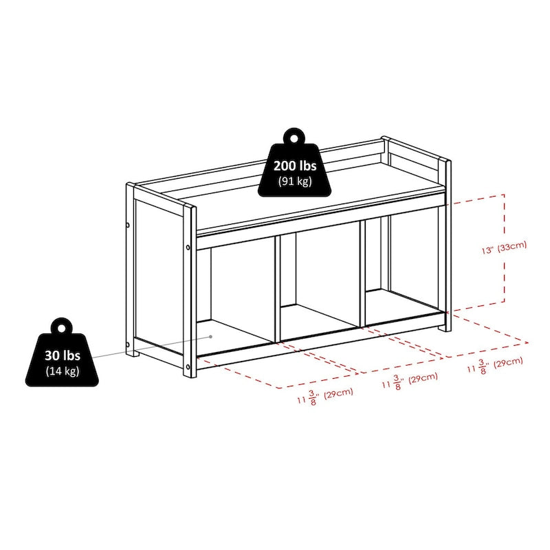 Storage Bench with Foldable Fabric Baskets - 37.4W x 13.3D x 20.8H