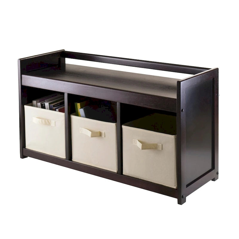 Storage Bench with Foldable Fabric Baskets - 37.4W x 13.3D x 20.8H