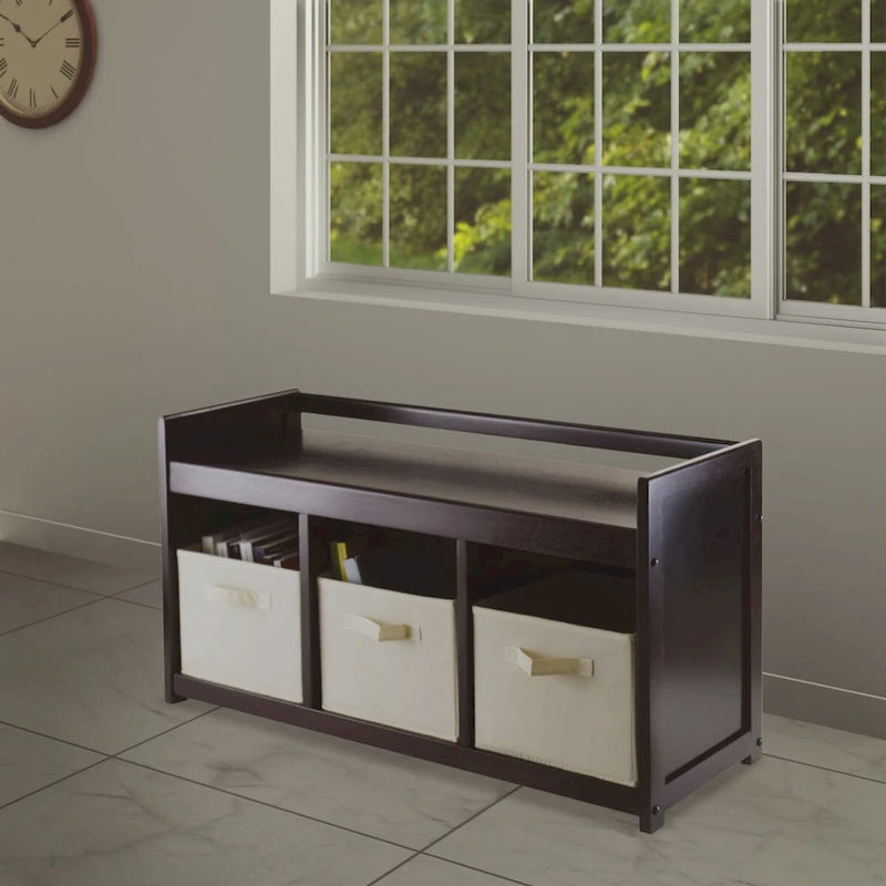 Storage Bench with Foldable Fabric Baskets - 37.4W x 13.3D x 20.8H