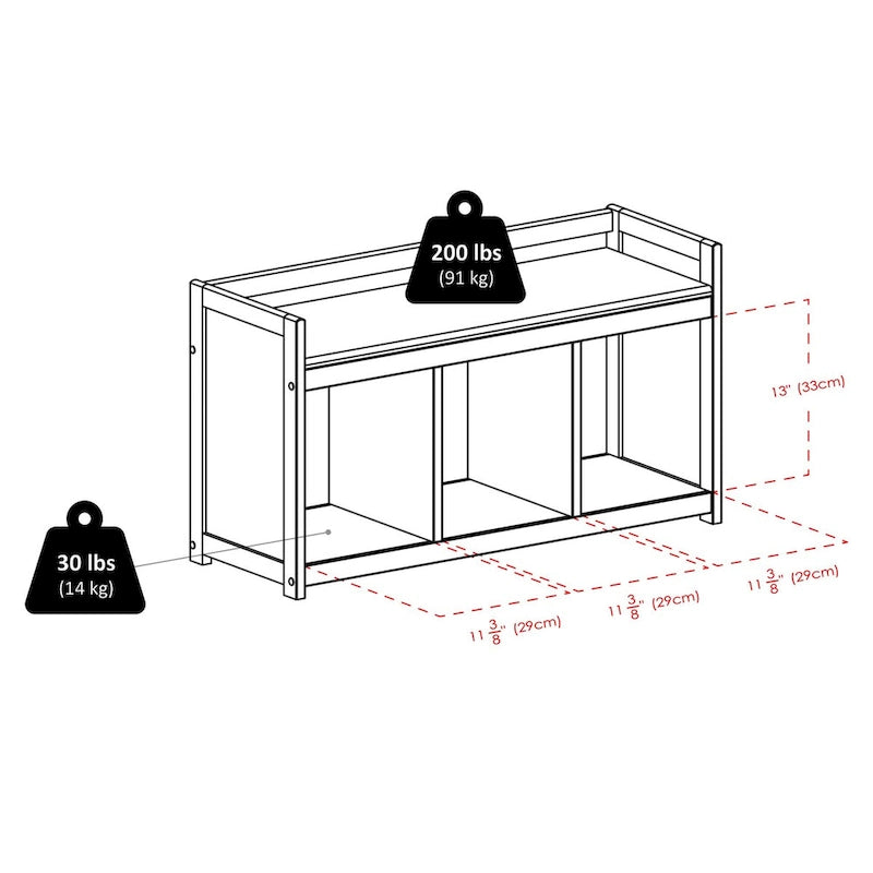Storage Bench with Foldable Fabric Baskets - 37.4W x 13.3D x 20.8H