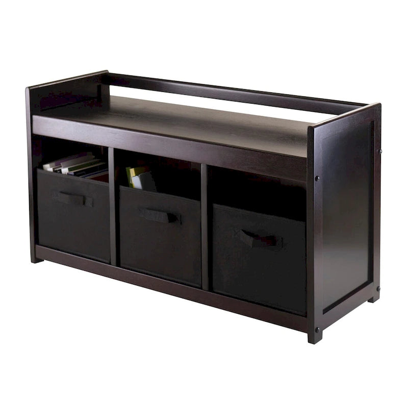 Storage Bench with Foldable Fabric Baskets - 37.4W x 13.3D x 20.8H