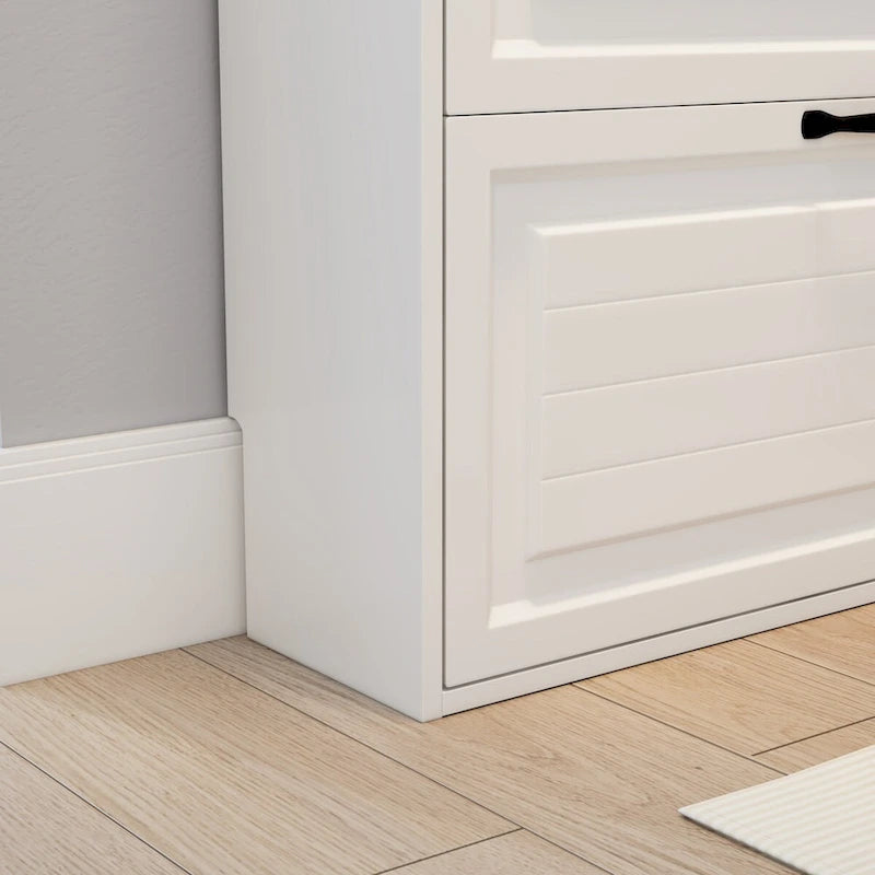 Shoe Storage Cabinet with Foldable Compartments, Flip Drawers & Hanger