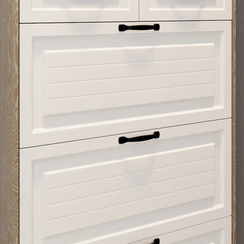 Shoe Storage Cabinet with Foldable Compartments, Flip Drawers & Hanger