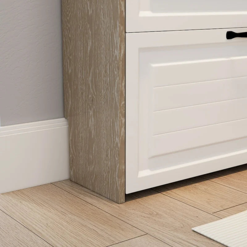 Shoe Storage Cabinet with Foldable Compartments, Flip Drawers & Hanger