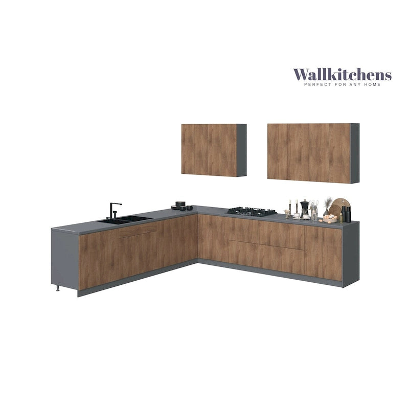 Kitchen Cabinet Natural Teak & Black 11Ft Wide - 130x130