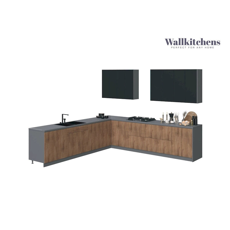 Kitchen Cabinet Natural Teak & Black 11Ft Wide - 130x130
