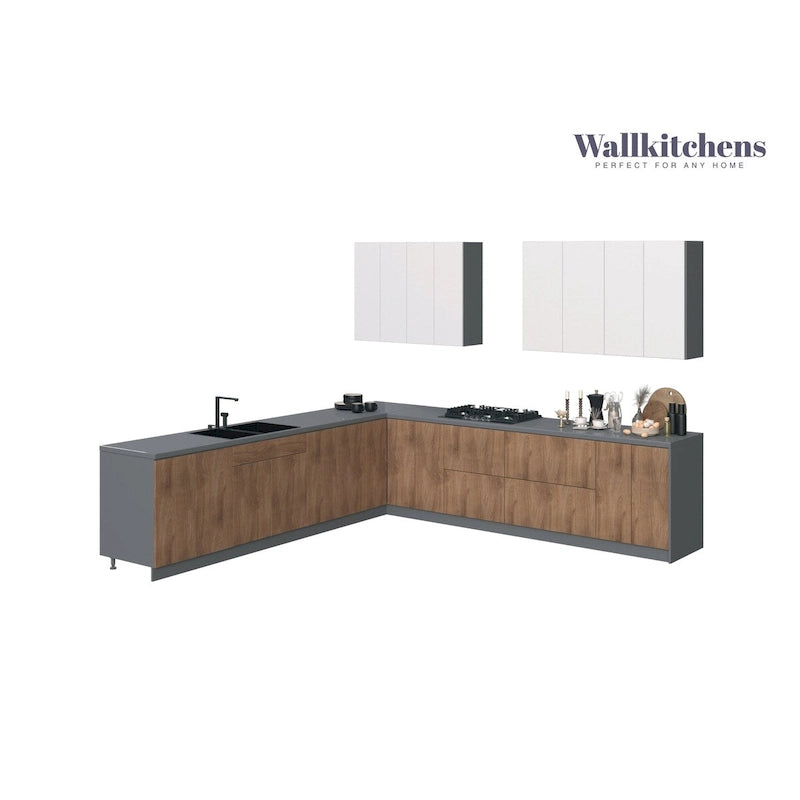 Kitchen Cabinet Natural Teak & Black 11Ft Wide - 130x130