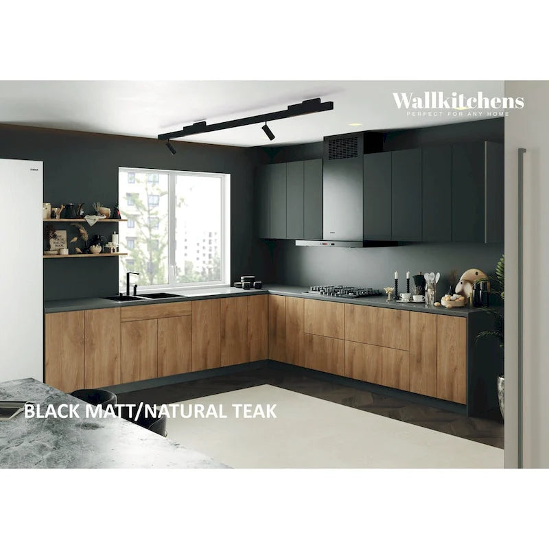 Kitchen Cabinet Natural Teak & Black 11Ft Wide - 130x130