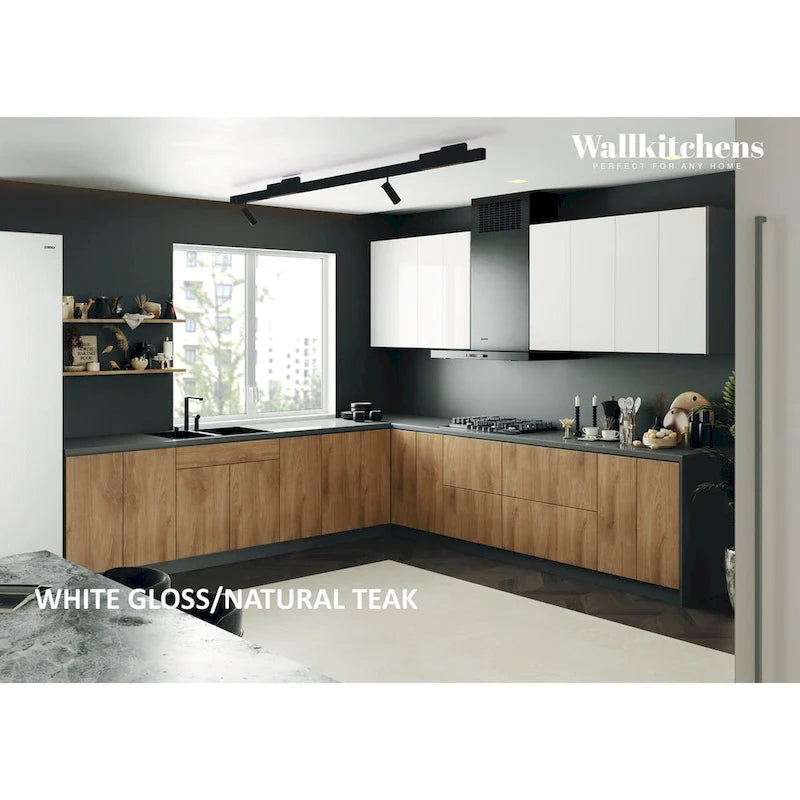 Kitchen Cabinet Natural Teak & Black 11Ft Wide - 130x130