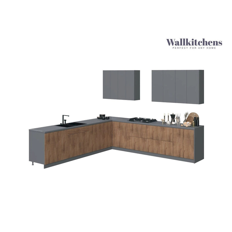 Kitchen Cabinet Natural Teak & Black 11Ft Wide - 130x130