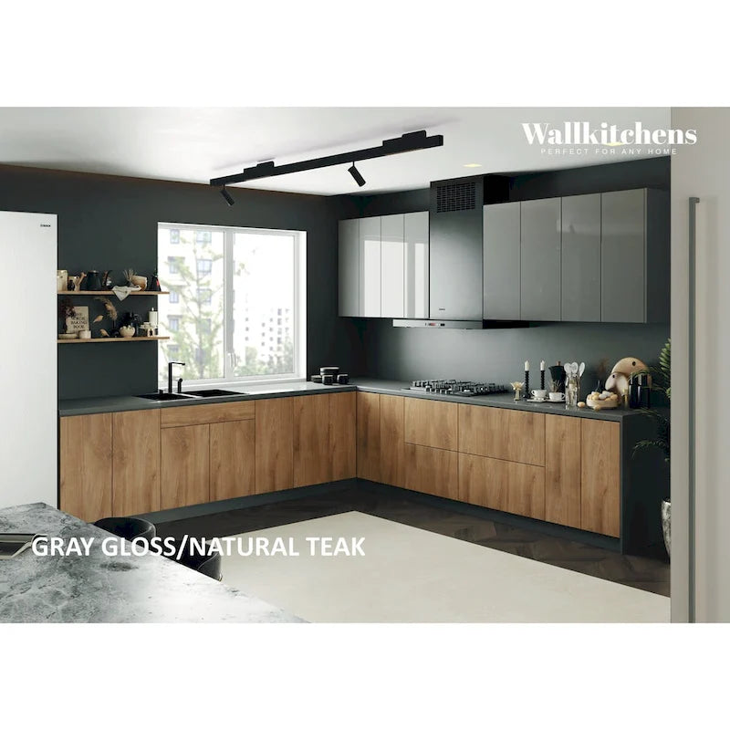 Kitchen Cabinet Natural Teak & Black 11Ft Wide - 130x130