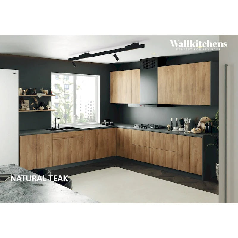 Kitchen Cabinet Natural Teak & Black 11Ft Wide - 130x130