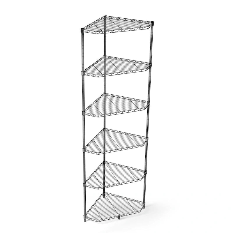 6-Tier Corner Wire Shelf Rack with Pentagonal Shelves