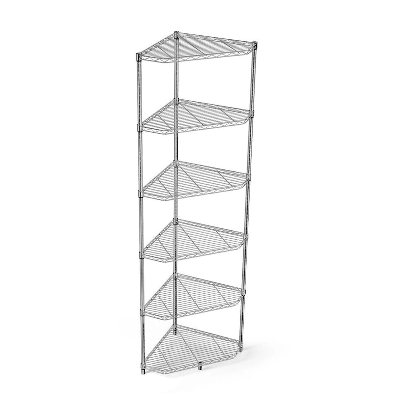 6-Tier Corner Wire Shelf Rack with Pentagonal Shelves