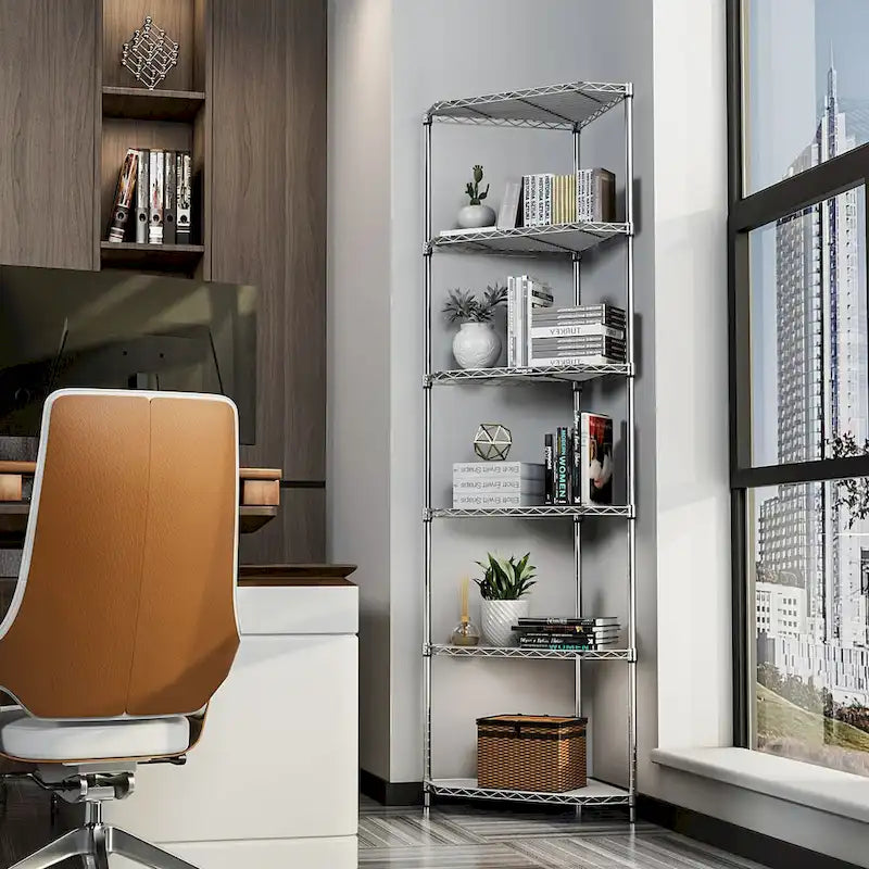 6-Tier Corner Wire Shelf Rack with Pentagonal Shelves