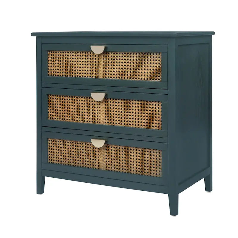 3 Drawer Cabinet with Natural Rattan, Suitable for Bedroom, Living Room & Study