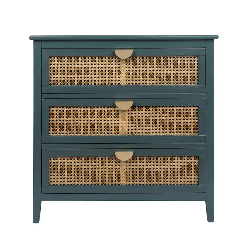 3 Drawer Cabinet with Natural Rattan, Suitable for Bedroom, Living Room & Study