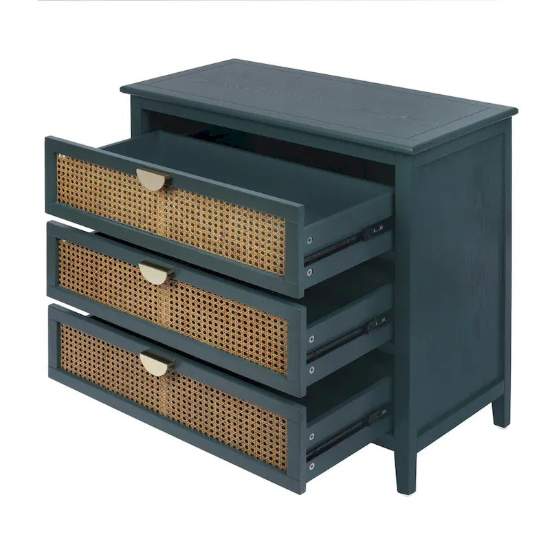 3 Drawer Cabinet with Natural Rattan, Suitable for Bedroom, Living Room & Study
