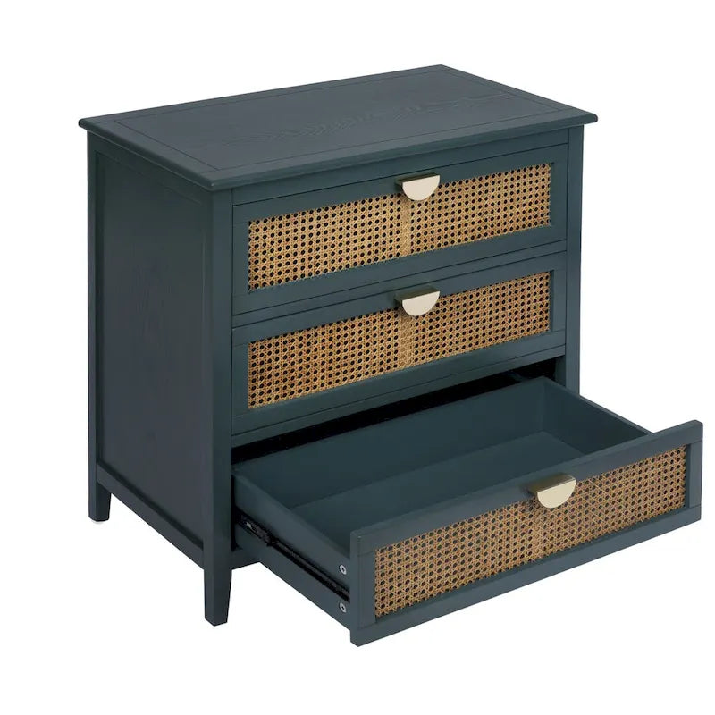 3 Drawer Cabinet with Natural Rattan, Suitable for Bedroom, Living Room & Study