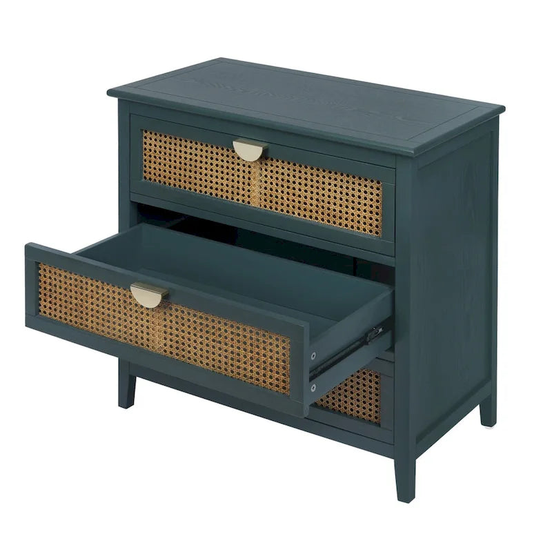 3 Drawer Cabinet with Natural Rattan, Suitable for Bedroom, Living Room & Study