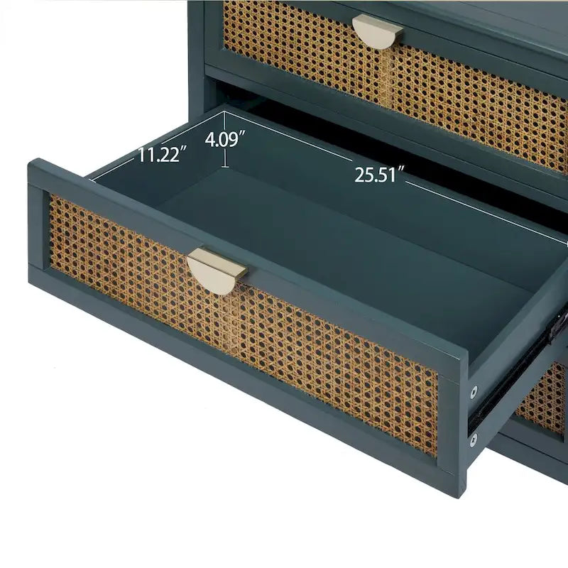 3 Drawer Cabinet with Natural Rattan, Suitable for Bedroom, Living Room & Study