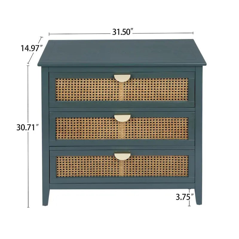 3 Drawer Cabinet with Natural Rattan, Suitable for Bedroom, Living Room & Study