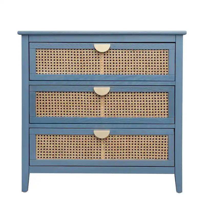 3 Drawer Cabinet with Natural Rattan, Suitable for Bedroom, Living Room & Study