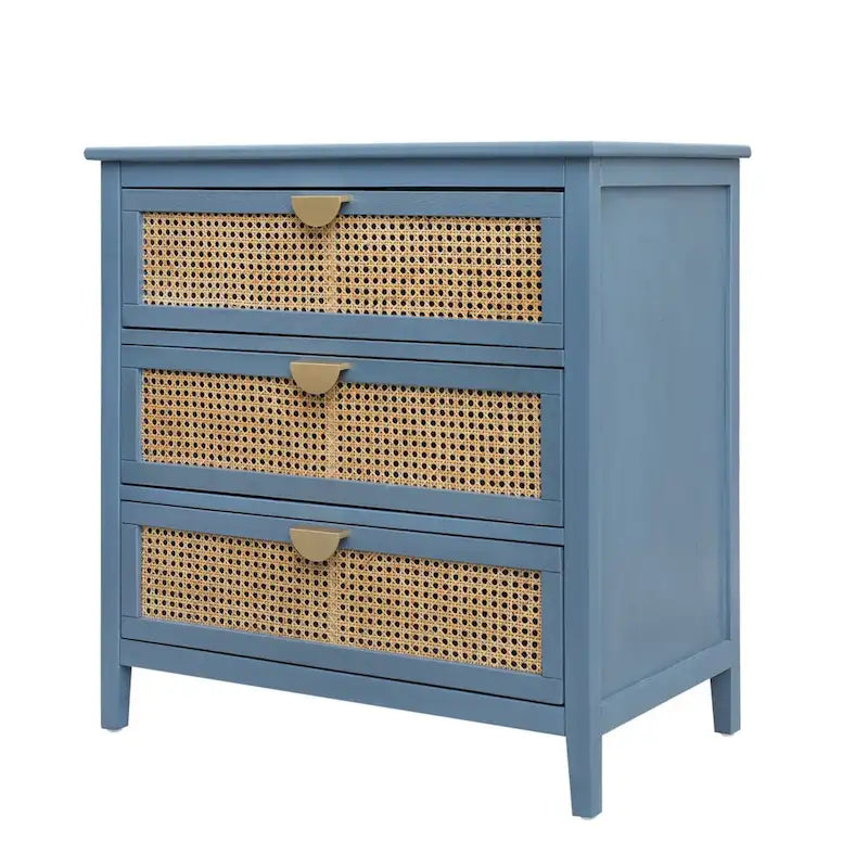 3 Drawer Cabinet with Natural Rattan, Suitable for Bedroom, Living Room & Study