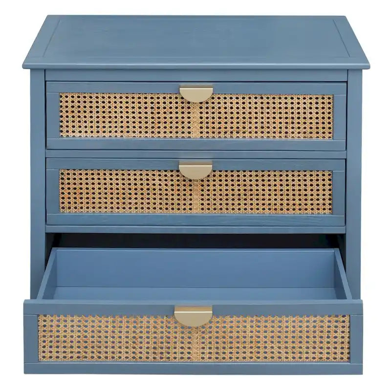 3 Drawer Cabinet with Natural Rattan, Suitable for Bedroom, Living Room & Study