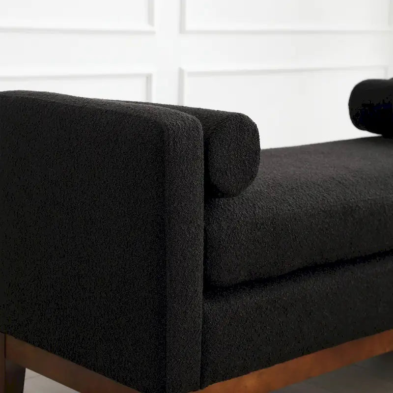 Upholstered Storage Bench with Wood Legs and Bolster Pillows