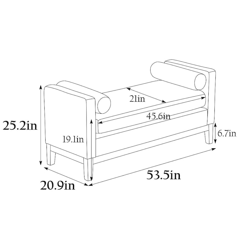 Upholstered Storage Bench with Wood Legs and Bolster Pillows