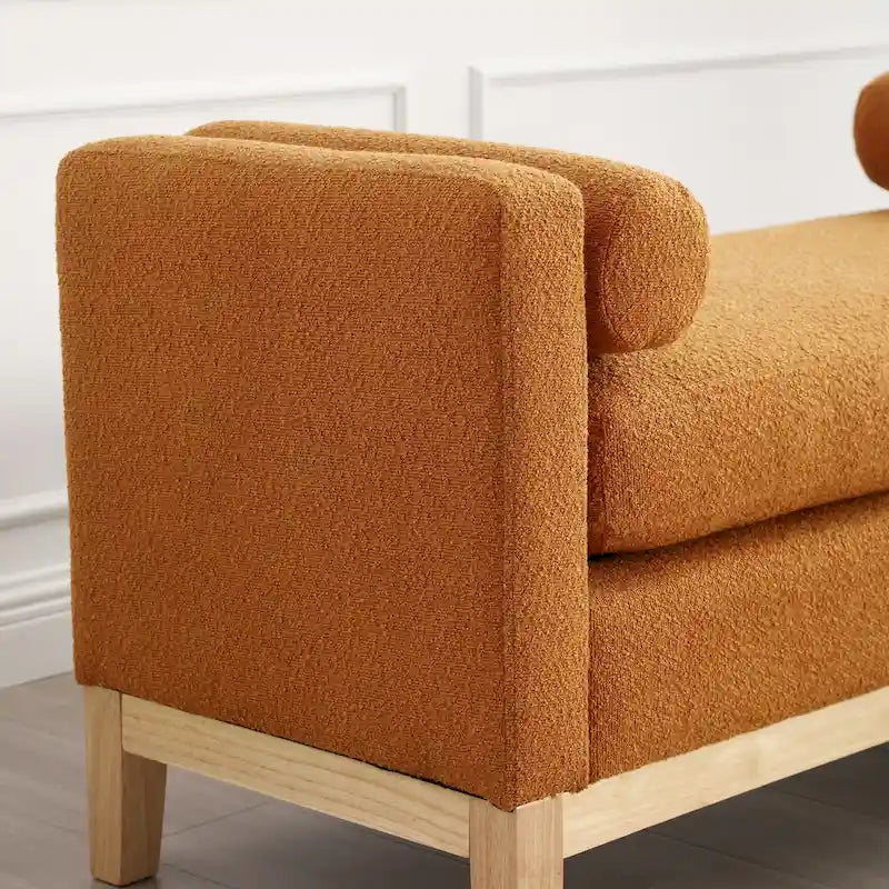 Upholstered Storage Bench with Wood Legs and Bolster Pillows