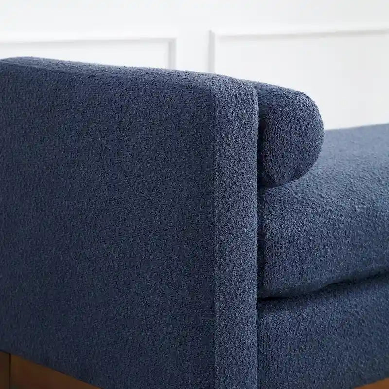 Upholstered Storage Bench with Wood Legs and Bolster Pillows