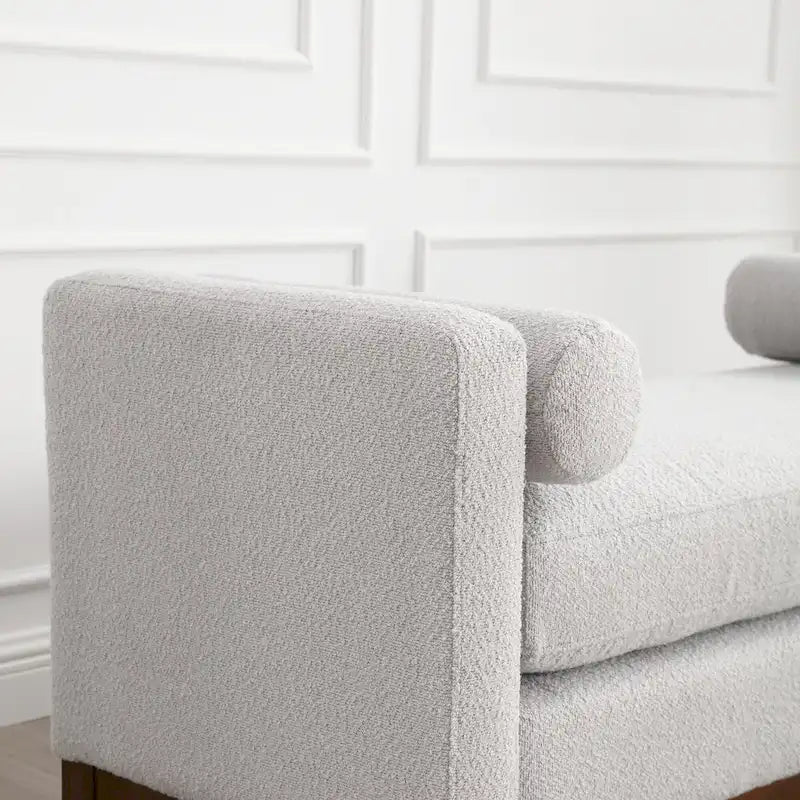 Upholstered Storage Bench with Wood Legs and Bolster Pillows
