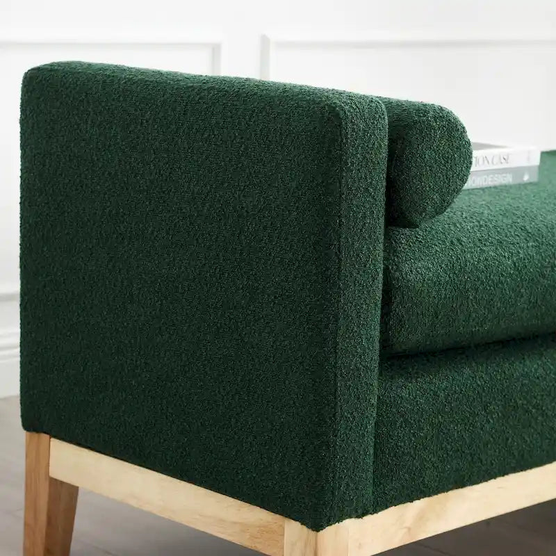 Upholstered Storage Bench with Wood Legs and Bolster Pillows