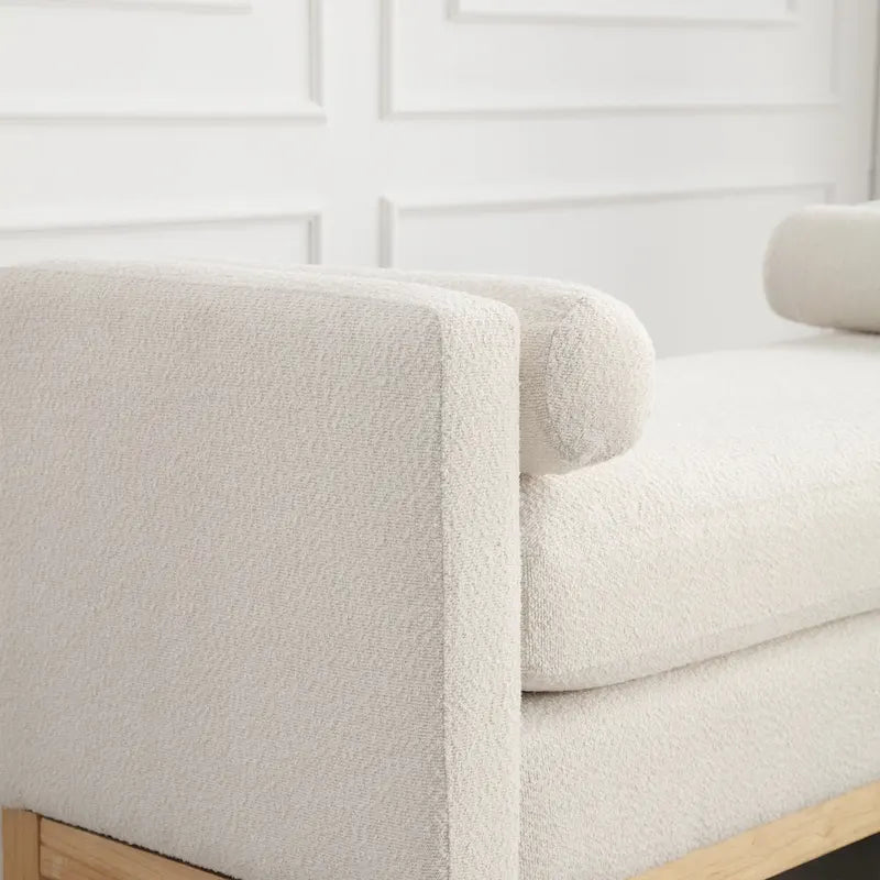 Upholstered Storage Bench with Wood Legs and Bolster Pillows