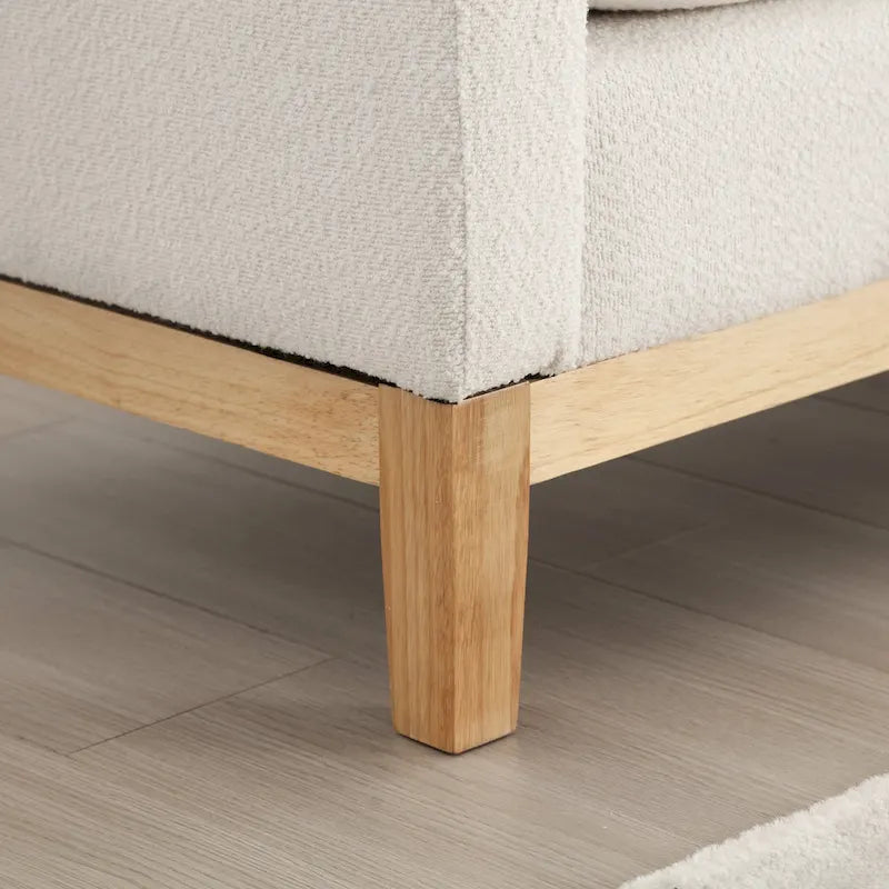 Upholstered Storage Bench with Wood Legs and Bolster Pillows