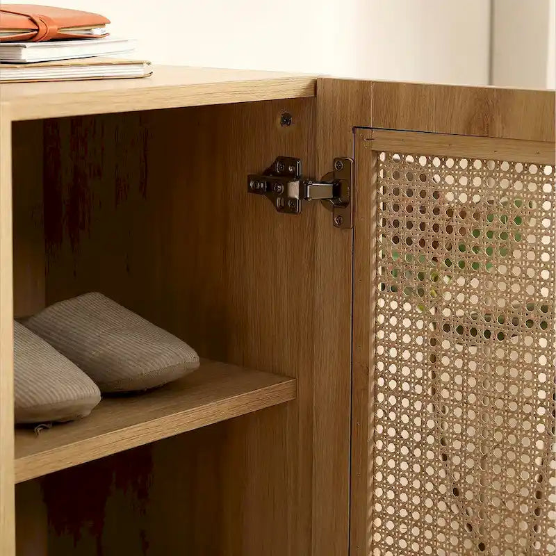 Rattan Mesh Double-Door Shoe Cabinet with Large Storage Space