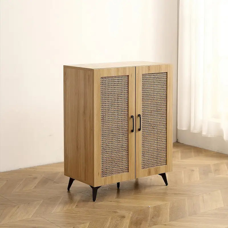 Rattan Mesh Double-Door Shoe Cabinet with Large Storage Space