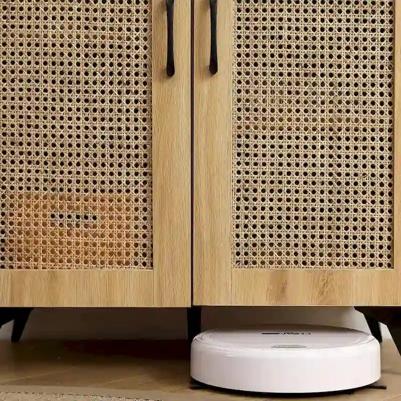 Rattan Mesh Double-Door Shoe Cabinet with Large Storage Space