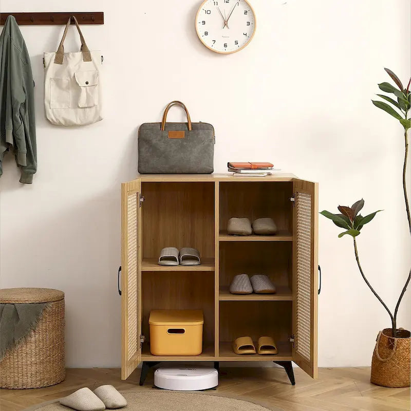 Rattan Mesh Double-Door Shoe Cabinet with Large Storage Space