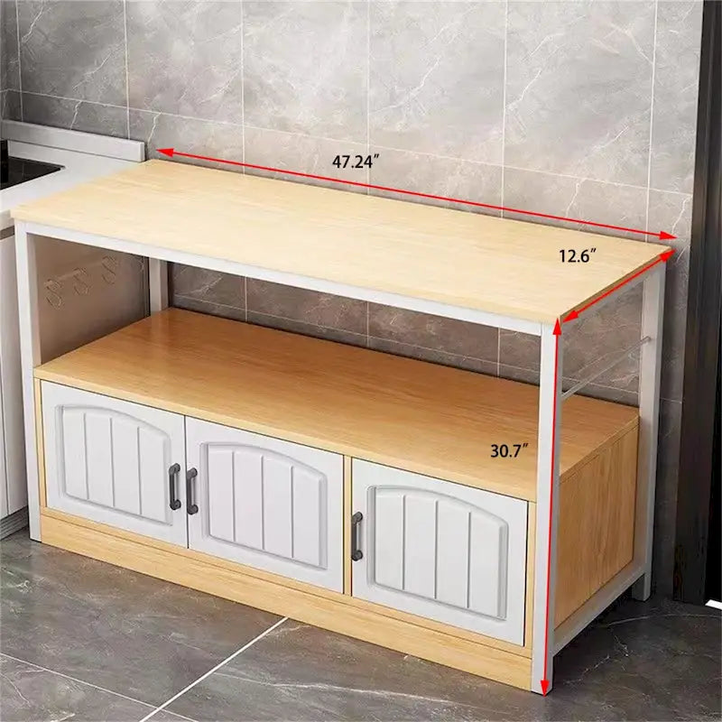 Freestanding Kitchen Storage Rack with Shelves and Hooks