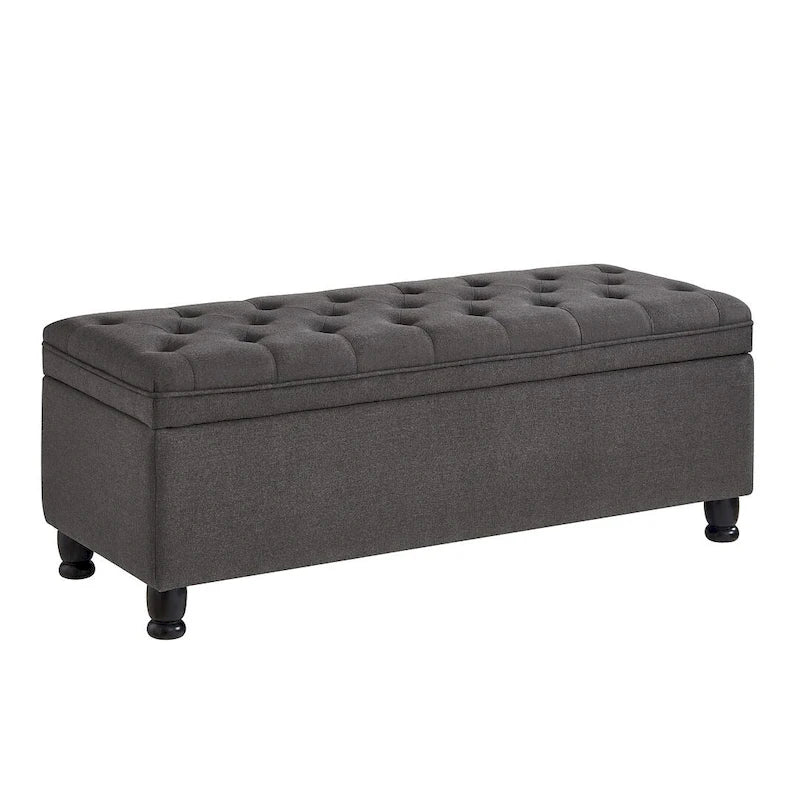 Upholstered Tufted Button Storage Bench with Spindle Wood Legs