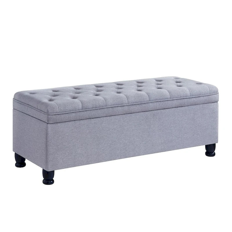 Upholstered Tufted Button Storage Bench with Spindle Wood Legs