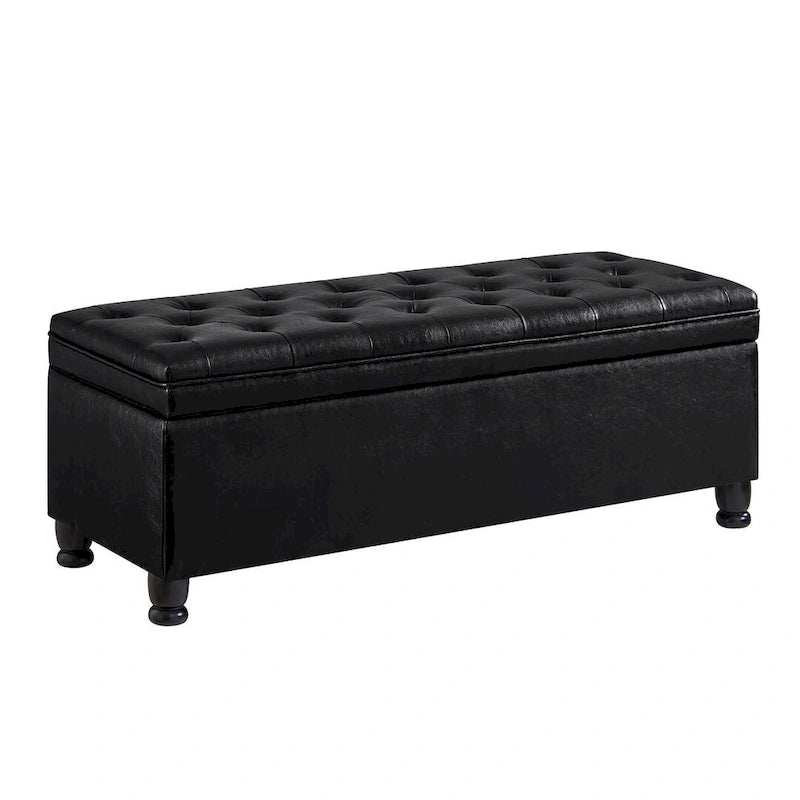 Upholstered Tufted Button Storage Bench with Spindle Wood Legs