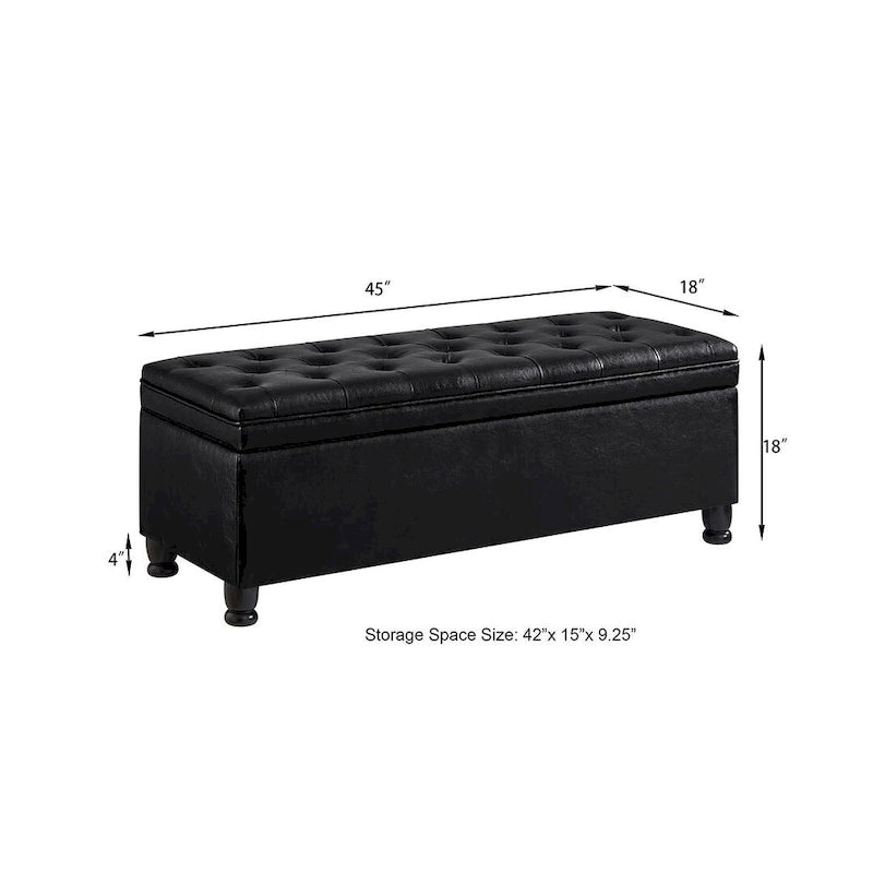 Upholstered Tufted Button Storage Bench with Spindle Wood Legs