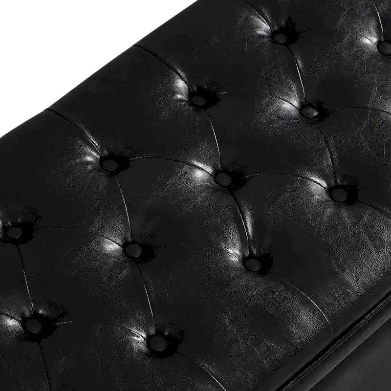Upholstered Tufted Button Storage Bench with Spindle Wood Legs