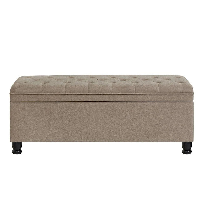 Upholstered Tufted Button Storage Bench with Spindle Wood Legs