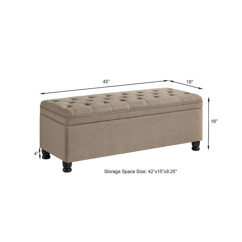 Upholstered Tufted Button Storage Bench with Spindle Wood Legs